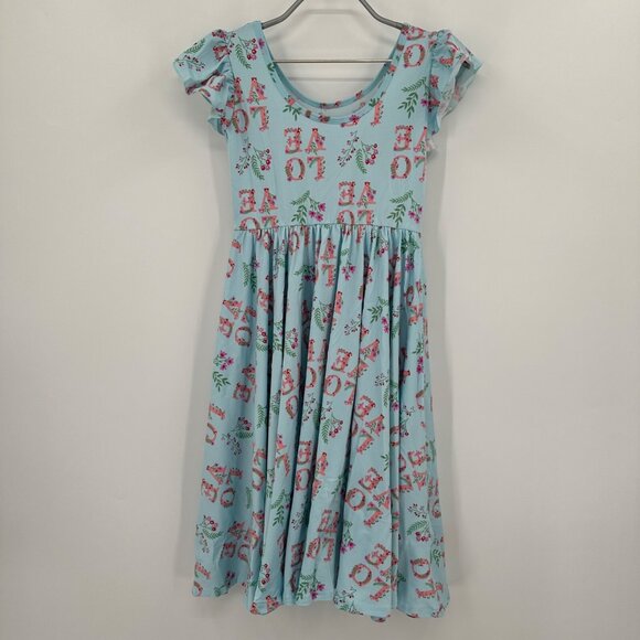 Dot Dot Smile Girl's Empire Waist Dress sz 3-4 NWT Short Sleeve LOVE Floral Blue - Picture 6 of 6